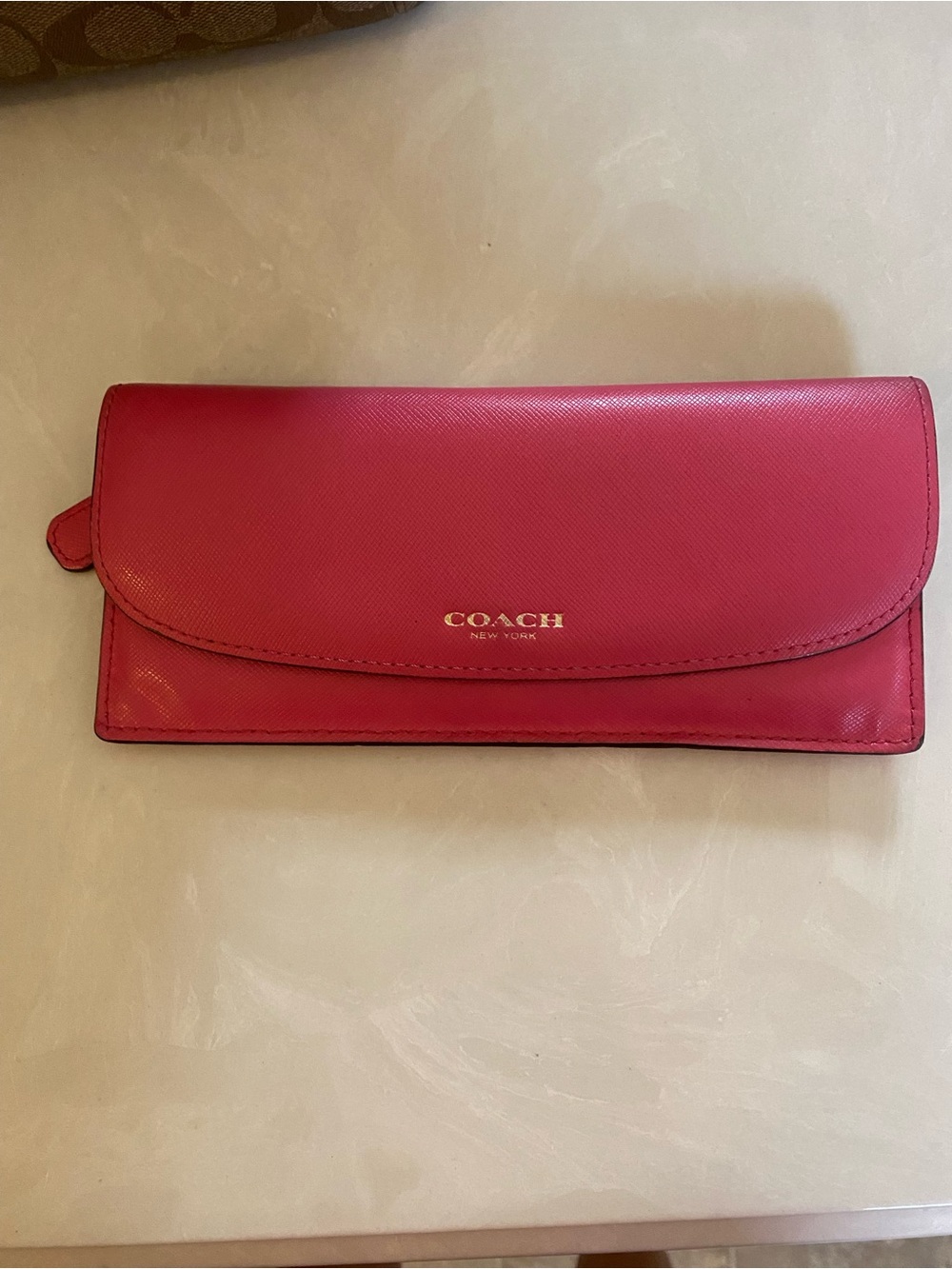 Coach Pink Leather Continental Wallet with Gold Logo